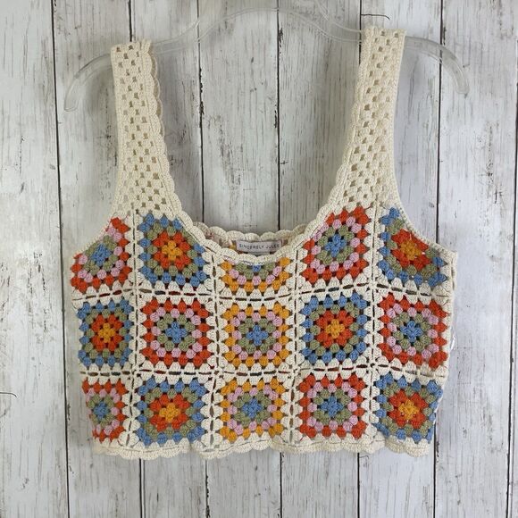Sincerely Jules Sweaters - Sincerely Jules Granny Square Sleeveless Cropped  Sweater Sz XL Boho Multicolor